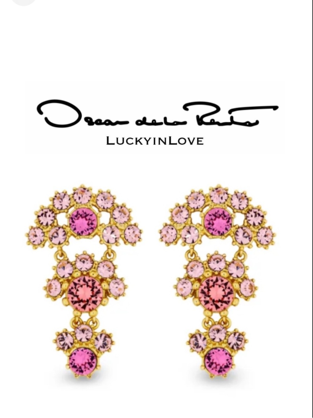 Oscar de la Renta Arch Cascading Rose Chandelier Drop Earrings stones crystals